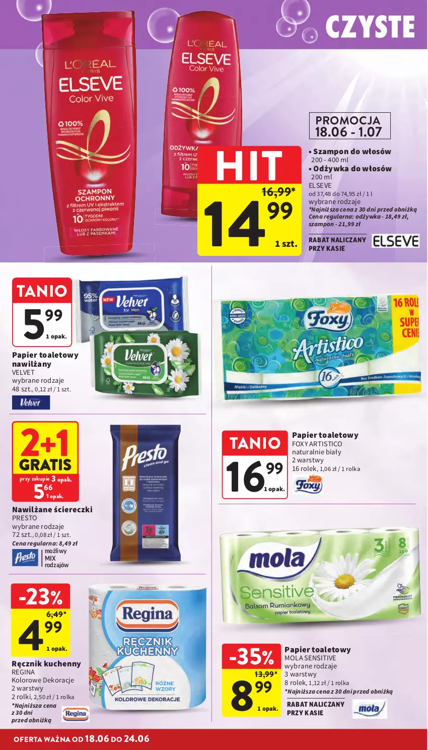 Gazetka promocyjna Intermarche - Gazetka Intermarche - ważna 18.06 do 24.06.2026 - strona 36 - produkty: Elseve, Foxy, Gin, Gra, Mola, Odżywka, Papier, Papier toaletowy, Presto, Ręcznik, Ręcznik kuchenny, Rolki, Szampon, Velvet