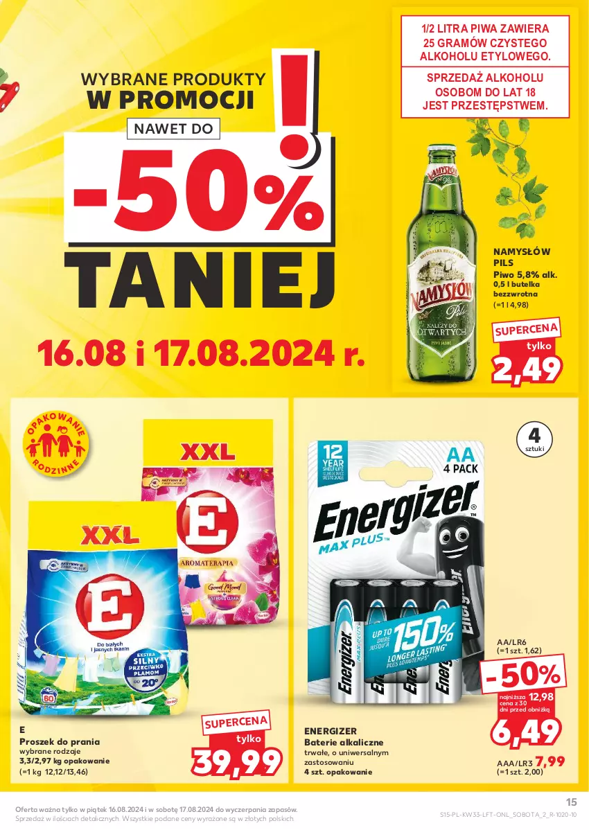 Gazetka promocyjna Kaufland - Gazetka tygodnia - ważna 14.08 do 21.08.2024 - strona 15 - produkty: Baterie alkaliczne, Energizer, Gra, Namysłów, Piwa, Piwo, Proszek do prania