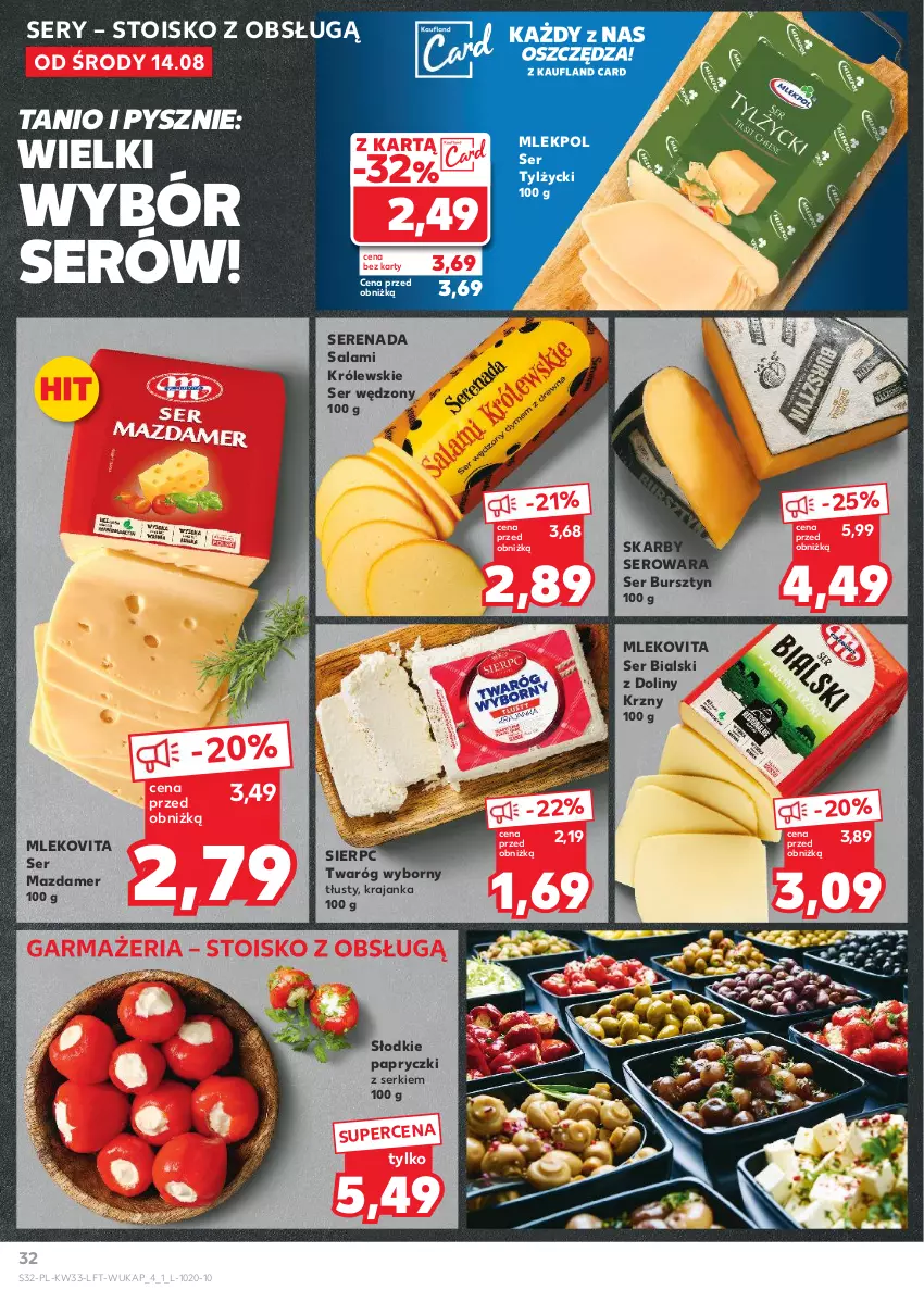 Gazetka promocyjna Kaufland - Gazetka tygodnia - ważna 14.08 do 21.08.2024 - strona 32 - produkty: Bursztyn, Królewski, Mazdamer, Mleko, Mlekovita, Salami, Ser, Ser tylżycki, Twaróg