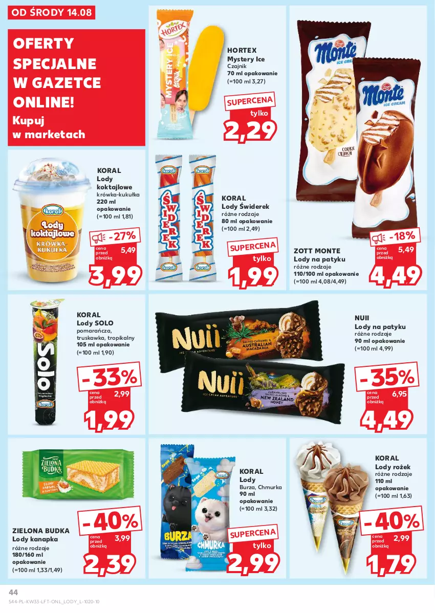 Gazetka promocyjna Kaufland - Gazetka tygodnia - ważna 14.08 do 21.08.2024 - strona 44 - produkty: Czajnik, Hortex, Lody, Monte, Zielona Budka, Zott