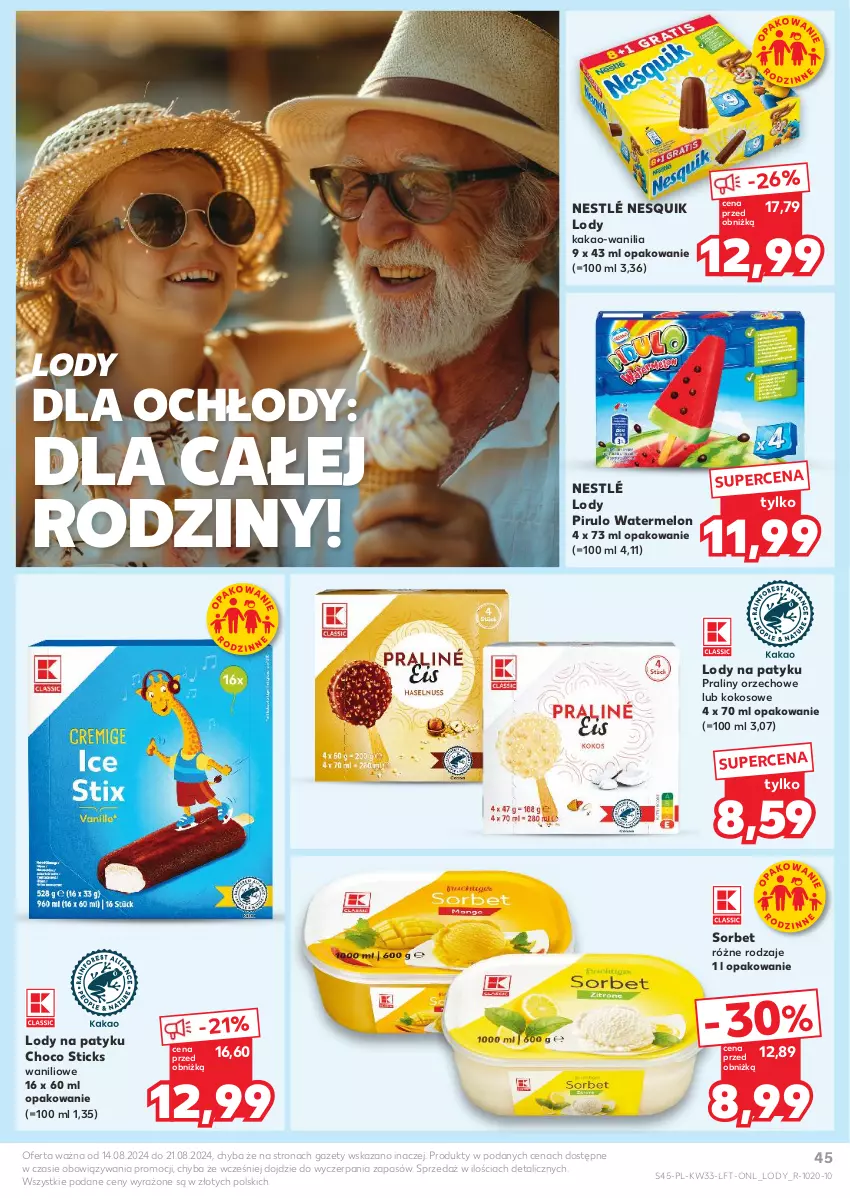 Gazetka promocyjna Kaufland - Gazetka tygodnia - ważna 14.08 do 21.08.2024 - strona 45 - produkty: Kakao, Kokos, Lody, Melon, Nesquik, Nestlé, Praliny