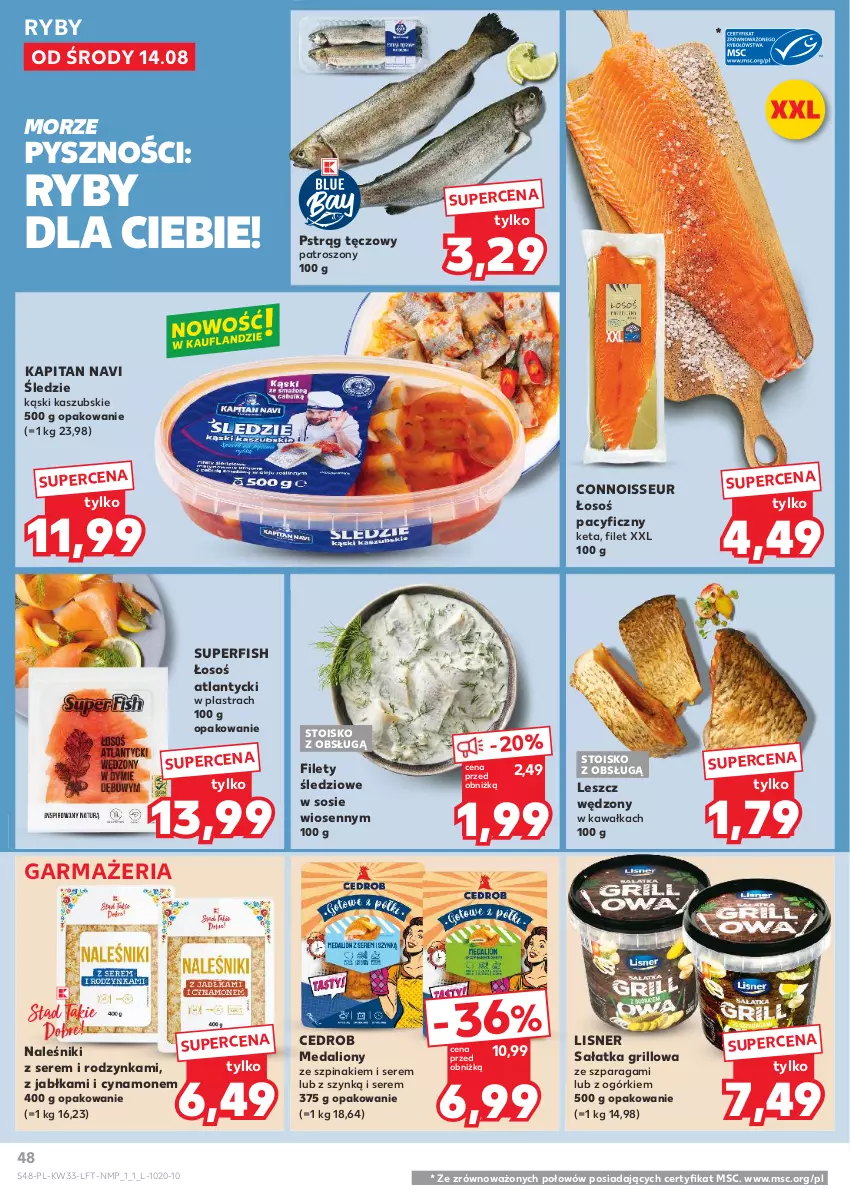 Gazetka promocyjna Kaufland - Gazetka tygodnia - ważna 14.08 do 21.08.2024 - strona 48 - produkty: Grill, Jabłka, Kawa, Lion, Lisner, Naleśniki, Pstrąg, Pstrąg tęczowy, Sałat, Sałatka, Ser, Sos, Szpinak