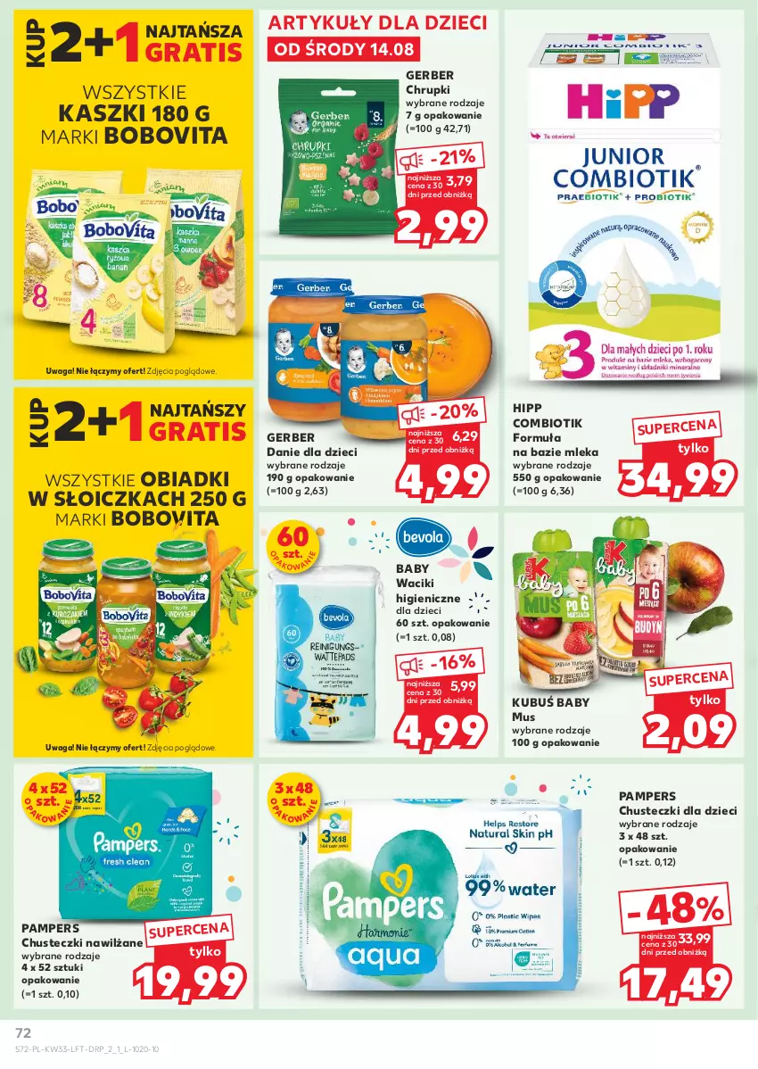 Gazetka promocyjna Kaufland - Gazetka tygodnia - ważna 14.08 do 21.08.2024 - strona 72 - produkty: BoboVita, Chrupki, Chusteczki, Danie dla dzieci, Dzieci, Gerber, Gra, HiPP, Kubuś, Mus, Pampers, Waciki, Waga