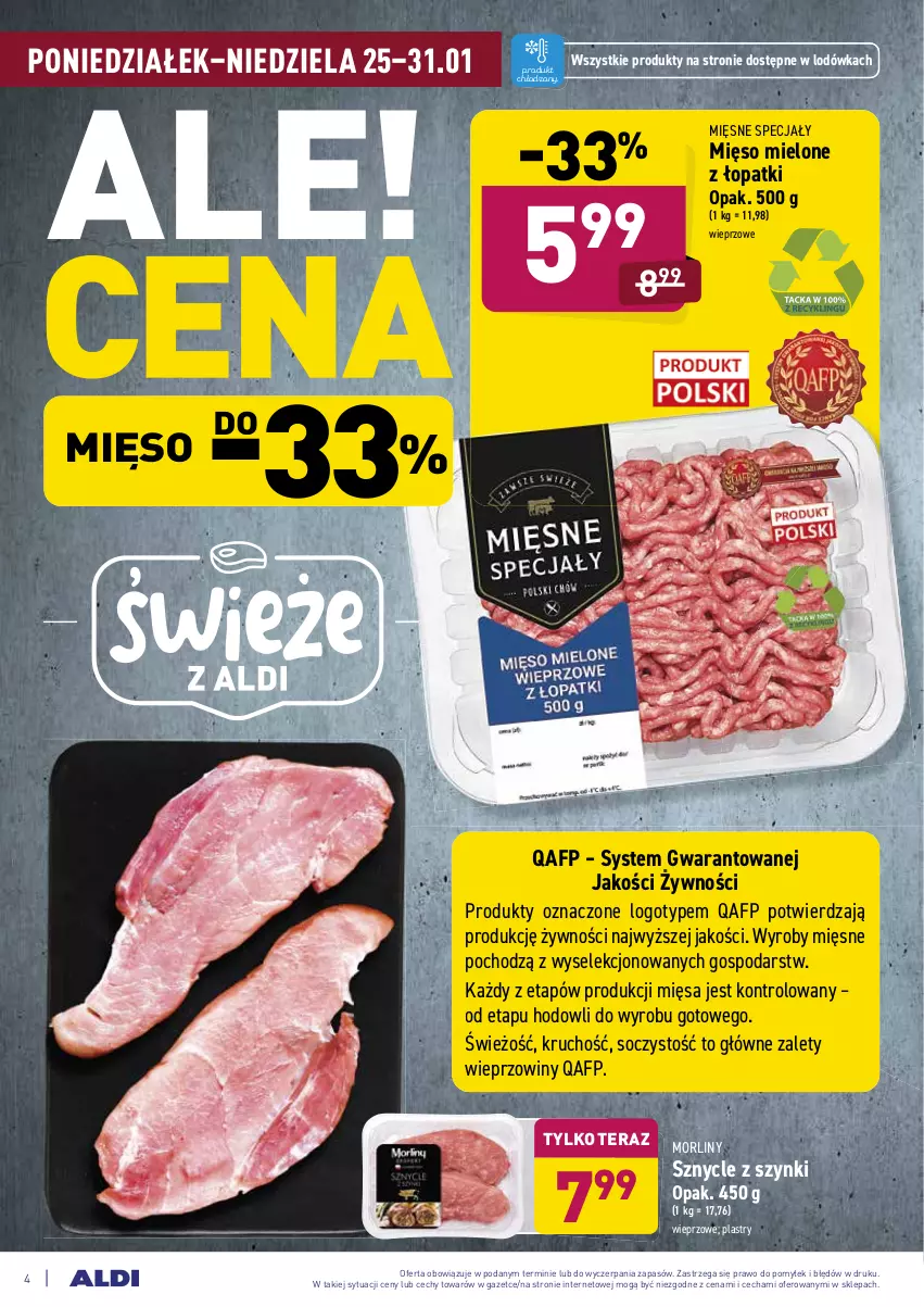 Gazetka promocyjna Aldi - ALE! CENA - ważna 25.01 do 31.01.2021 - strona 4 - produkty: Lodówka, Mięsne specjały, Mięso, Mięso mielone, Morliny, Tera