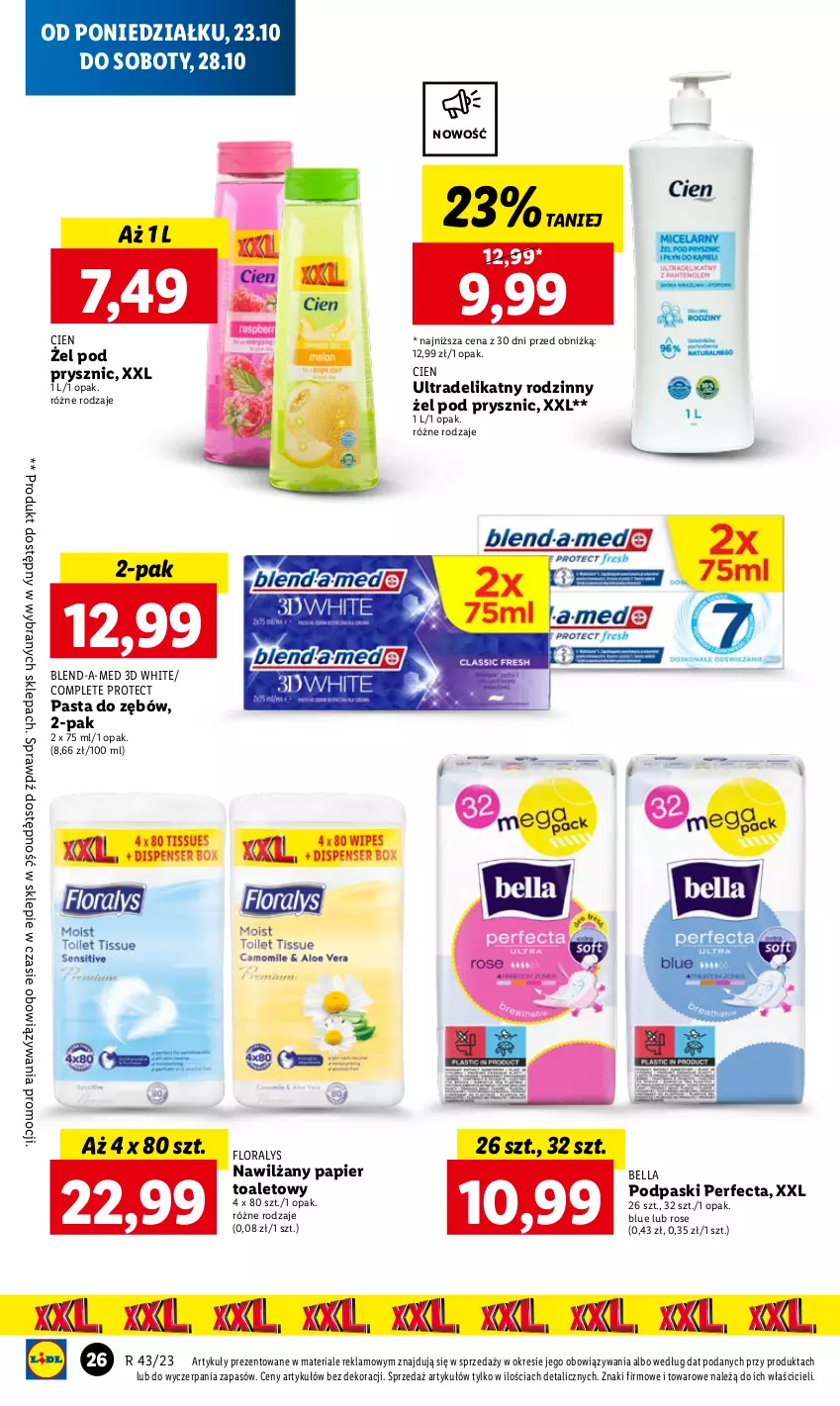 Gazetka promocyjna Lidl - GAZETKA - ważna 23.10 do 25.10.2023 - strona 30 - produkty: Bell, Bella, Blend-a-Med, Flora, Nawilżany papier, Papier, Papier toaletowy, Pasta do zębów, Perfecta, Podpaski