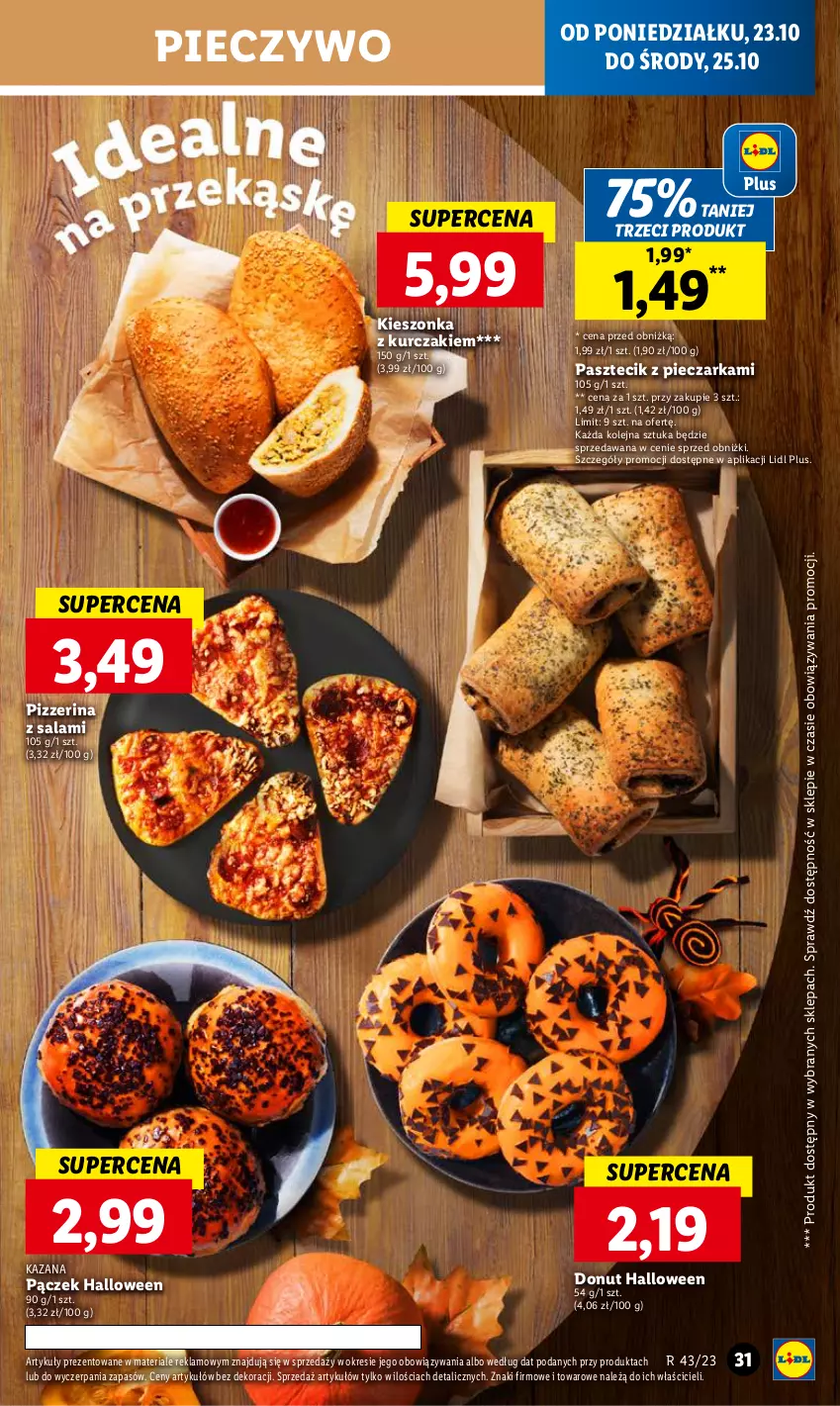 Gazetka promocyjna Lidl - GAZETKA - ważna 23.10 do 25.10.2023 - strona 35 - produkty: Donut, Kurczak, Olej, Pączek, Pasztecik z pieczarkami, Piec, Pieczarka, Pieczywo, Pizzerina, Salami