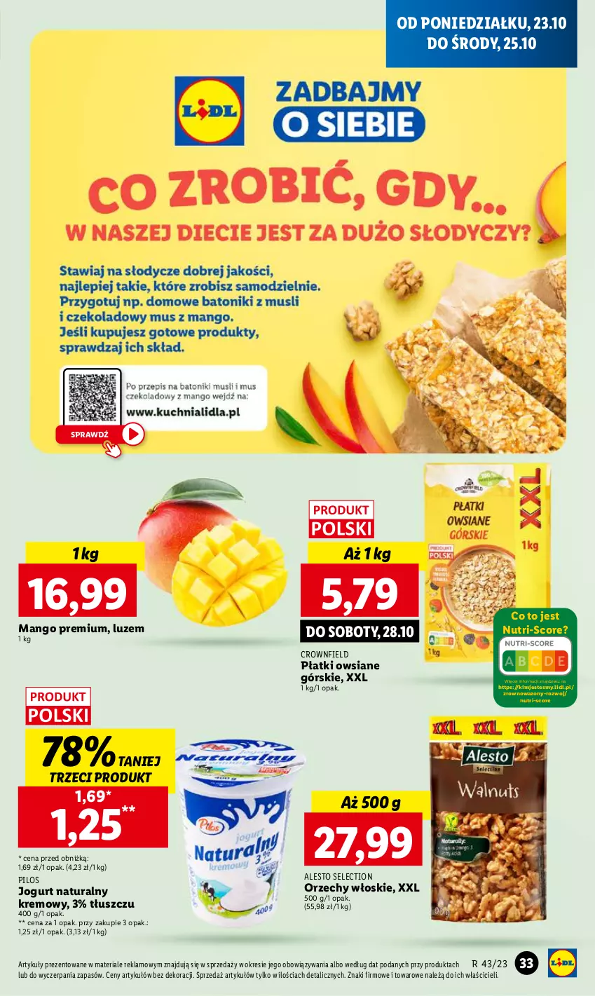 Gazetka promocyjna Lidl - GAZETKA - ważna 23.10 do 25.10.2023 - strona 37 - produkty: Jogurt, Jogurt naturalny, Mango, Orzechy włoskie, Pilos, Płatki owsiane, Wazon