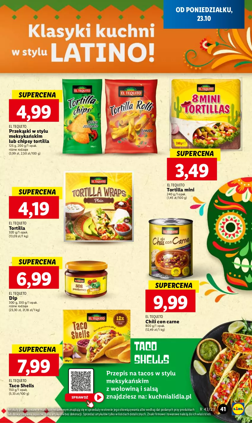 Gazetka promocyjna Lidl - GAZETKA - ważna 23.10 do 25.10.2023 - strona 45 - produkty: Chipsy, Kuchnia, Tortilla