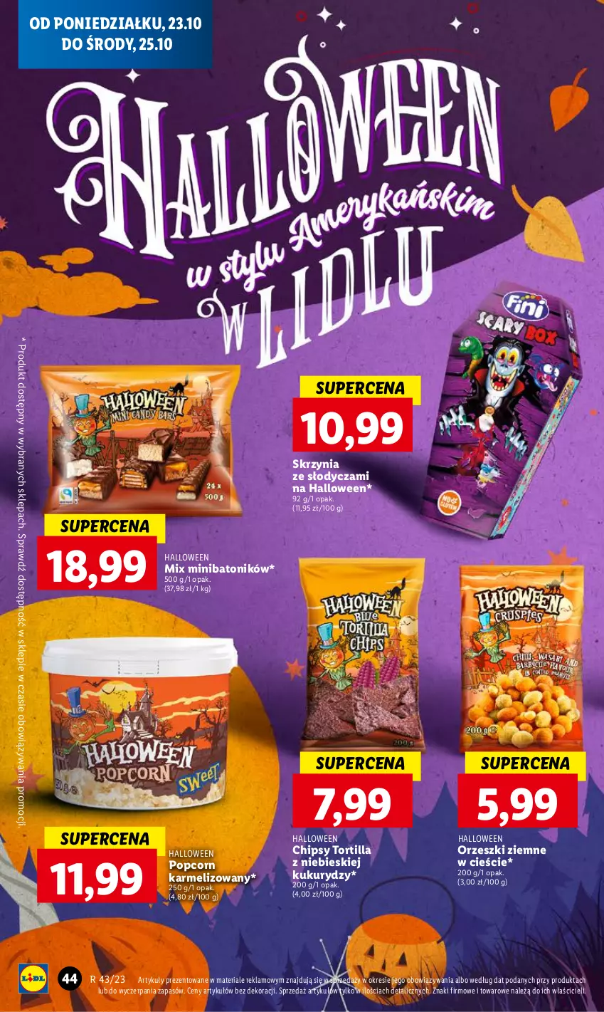 Gazetka promocyjna Lidl - GAZETKA - ważna 23.10 do 25.10.2023 - strona 48 - produkty: Baton, Chipsy, Orzeszki, Orzeszki ziemne, Popcorn, Tonik, Tortilla