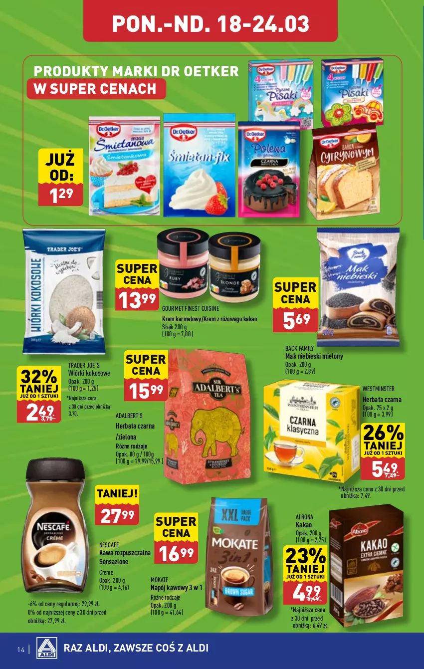 Gazetka promocyjna Aldi - Pełna oferta - ważna 18.03 do 24.03.2024 - strona 14 - produkty: Albona, Fa, Herbata, Herbata czarna, Kakao, Kawa, Kawa rozpuszczalna, Kokos, Napój, Wiórki kokosowe