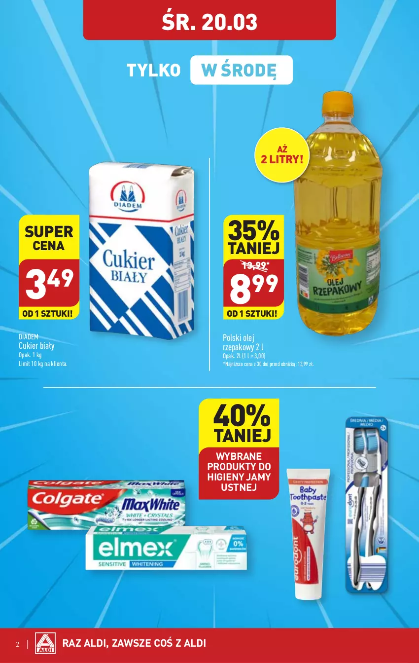 Gazetka promocyjna Aldi - Pełna oferta - ważna 18.03 do 24.03.2024 - strona 2 - produkty: Cukier, Olej, Olej rzepakowy