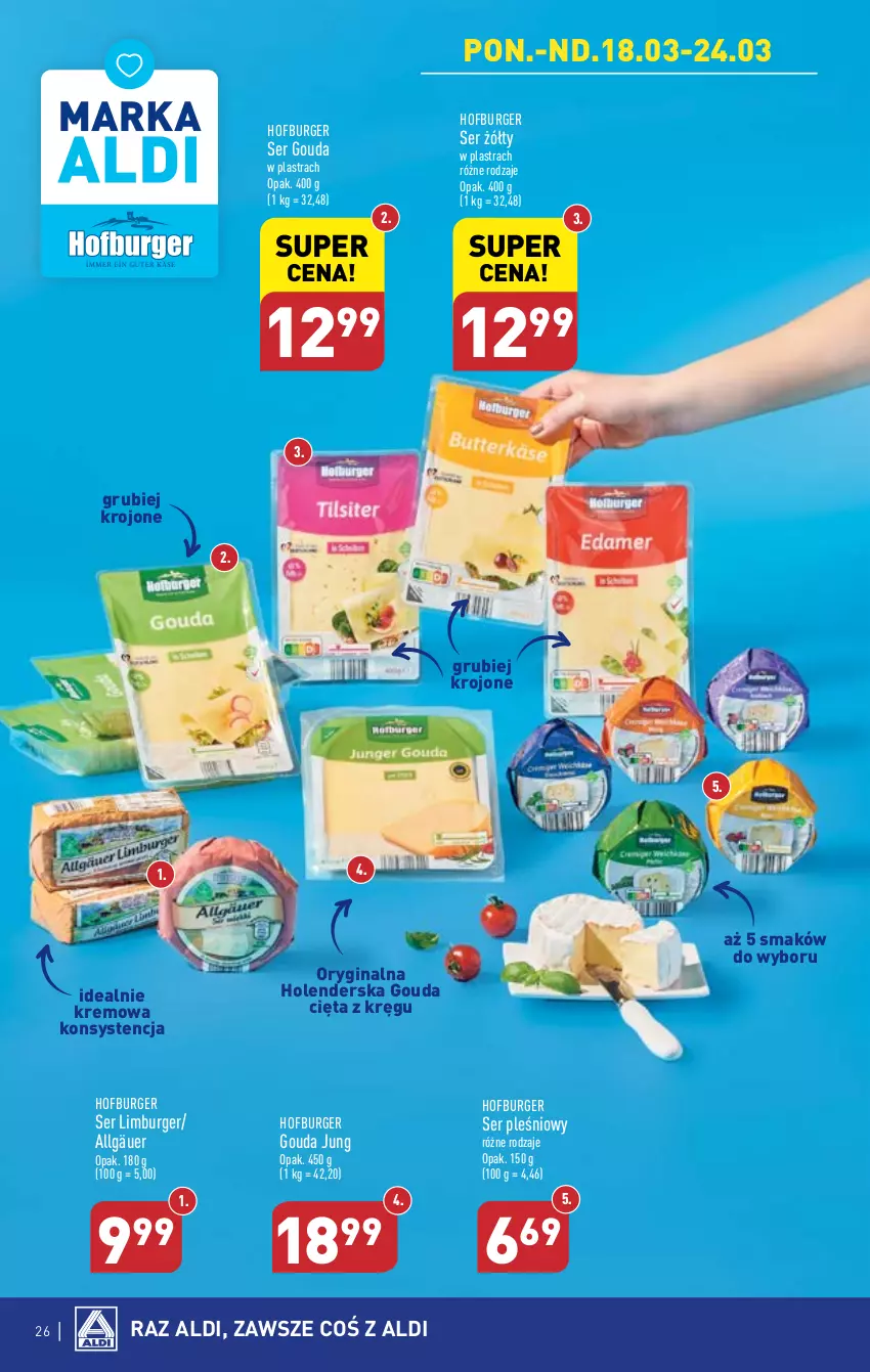 Gazetka promocyjna Aldi - Pełna oferta - ważna 18.03 do 24.03.2024 - strona 26 - produkty: Burger, Gin, Gouda, Hofburger, LG, Limburger, Ser, Ser pleśniowy