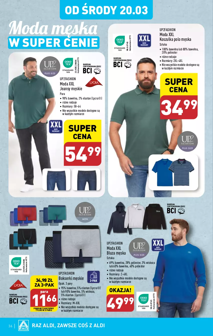 Gazetka promocyjna Aldi - Pełna oferta - ważna 18.03 do 24.03.2024 - strona 36 - produkty: Bluza, Bokserki, Fa, Kosz, Koszulka, Moda, Ser, Wełna