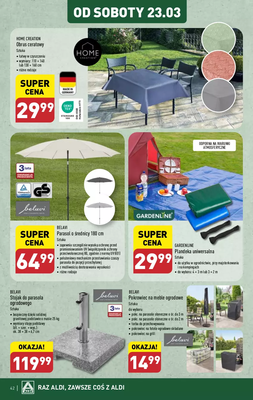 Gazetka promocyjna Aldi - Pełna oferta - ważna 18.03 do 24.03.2024 - strona 42 - produkty: Fotel, Gra, Grill, Meble, Obrus, Parasol, Piec, Pokrowiec, Por, Sok, Stojak, Top, Torba