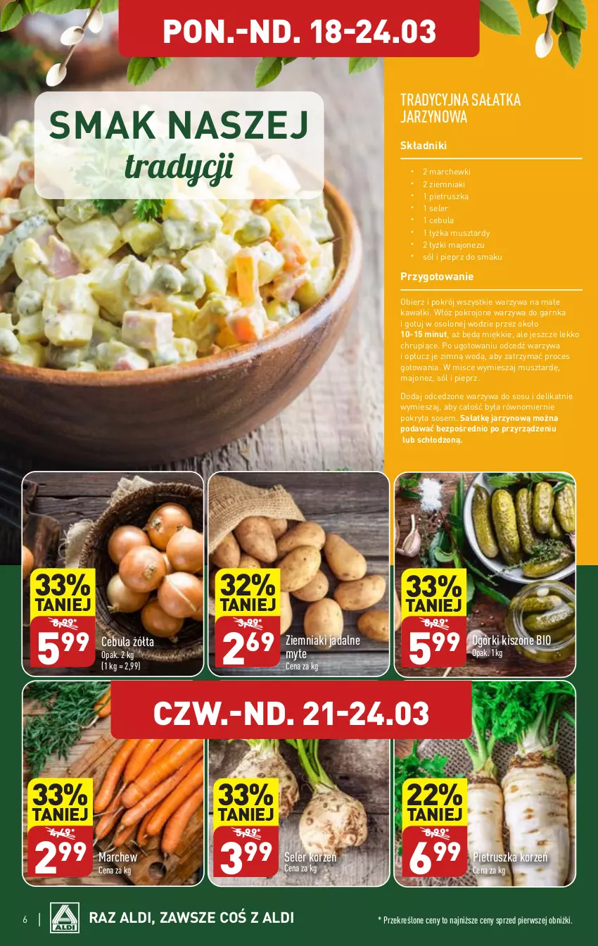 Gazetka promocyjna Aldi - Pełna oferta - ważna 18.03 do 24.03.2024 - strona 6 - produkty: Cebula, Kawa, Majonez, Mus, Pieprz, Pietruszka, Sałat, Sałatka, Seler korzeń, Sól, Sos, Warzywa, Ziemniaki