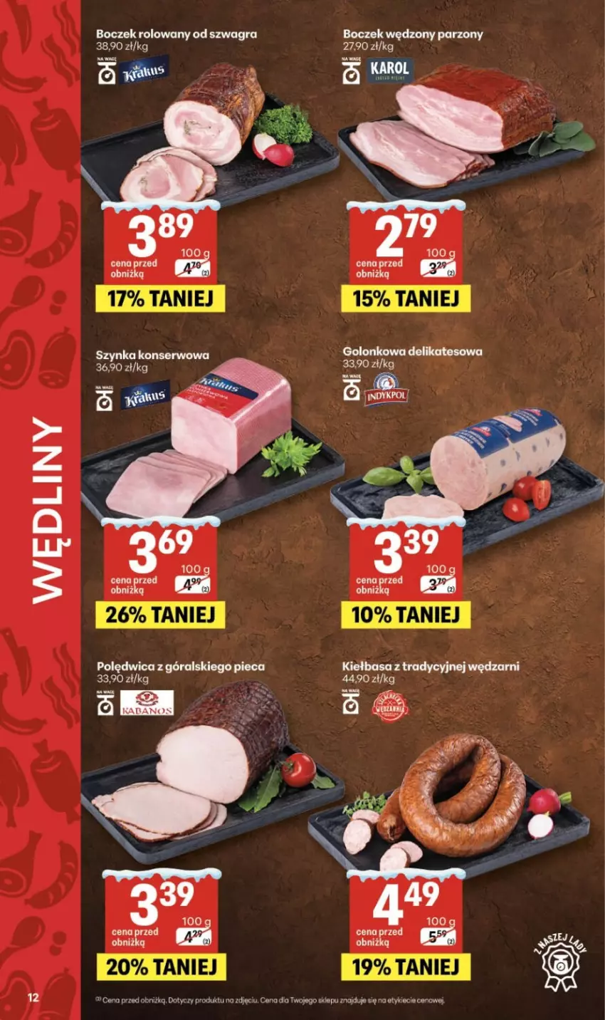 Gazetka promocyjna Delikatesy Centrum - Franczyza DC02 Czwartek - ważna 08.01 do 14.01.2026 - strona 12 - produkty: Boczek, Gra, Kiełbasa, Piec, Polędwica