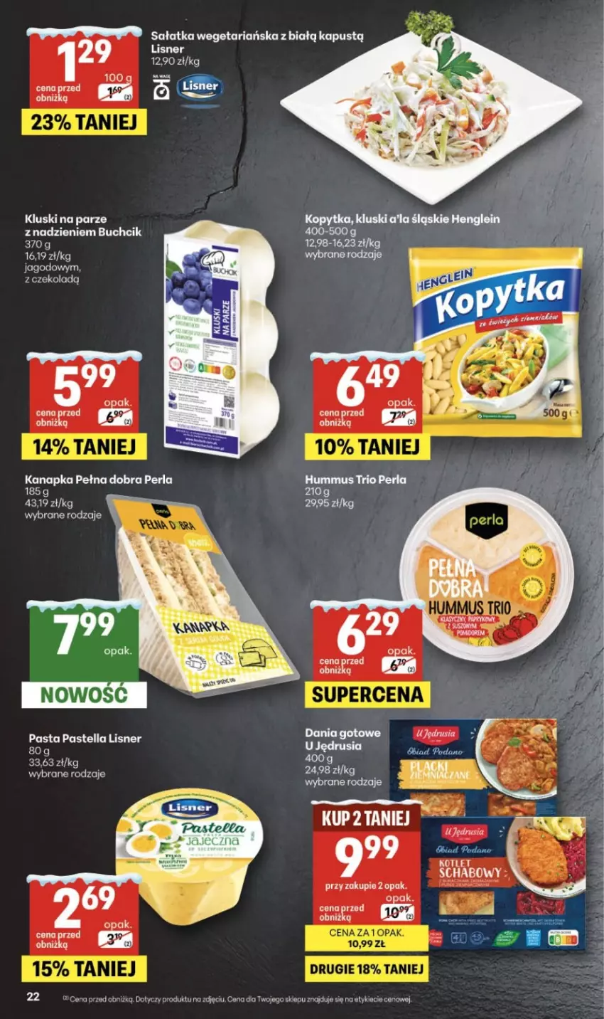 Gazetka promocyjna Delikatesy Centrum - Franczyza DC02 Czwartek - ważna 08.01 do 14.01.2026 - strona 22 - produkty: Hummus, Kapustą, Kluski na parze, Kopytka, Kotlet, Lisner, Mus, Pastella