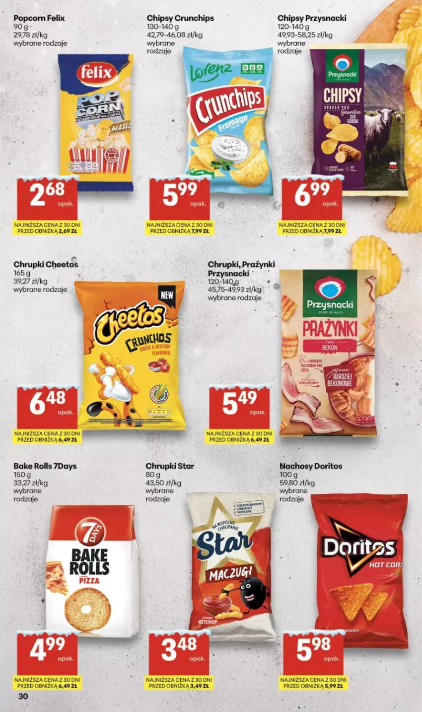 Gazetka promocyjna Delikatesy Centrum - Franczyza DC02 Czwartek - ważna 08.01 do 14.01.2026 - strona 30 - produkty: Bake Rolls, Cheetos, Chipsy, Chrupki, Crunchips, Felix, Popcorn, Przysnacki