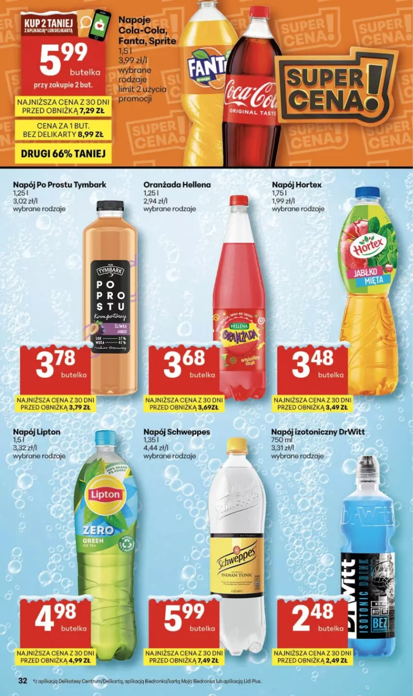 Gazetka promocyjna Delikatesy Centrum - Franczyza DC02 Czwartek - ważna 08.01 do 14.01.2026 - strona 32 - produkty: Fa, Fanta, Hellena, Hortex, Lipton, Napój, Napoje, Oranżada, Schweppes, Sprite, Tymbark