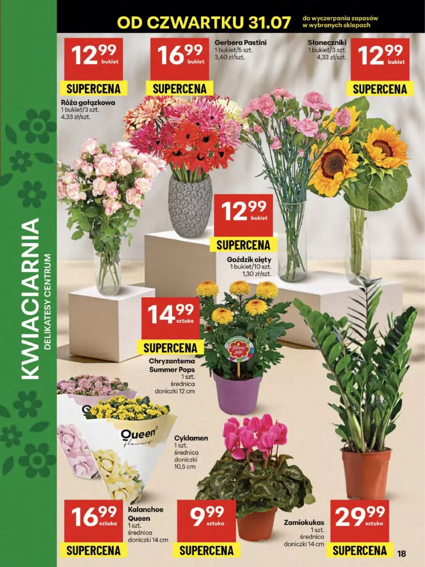 Gazetka promocyjna Delikatesy Centrum - Franczyza DC31 Czwartek - ważna 31.07 do 06.08.2025 - strona 18 - produkty: Bukiet, Chryzantema, Cyklamen, Gerber, Kalanchoe, Róża