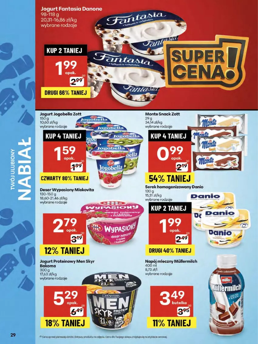 Gazetka promocyjna Delikatesy Centrum - Franczyza DC31 Czwartek - ważna 31.07 do 06.08.2025 - strona 29 - produkty: Bakoma, Bell, Bella, Danio, Deser, Fa, Jogobella, Jogurt, Mleko, Mlekovita, Monte, Napój, Napój mleczny, Ser, Zott