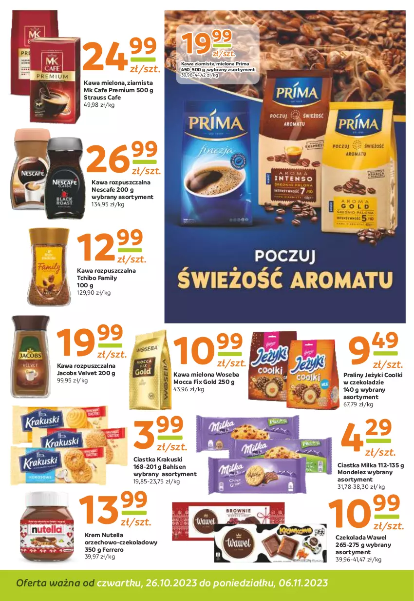 Gazetka promocyjna Gama - Gazetka Gama - ważna 06.11.2023 do 26.10.2024 - strona 4 - produkty: Ciastka, Czekolada, Fa, Ferrero, Jacobs, Jacobs Velvet, Jeżyki, Kawa, Kawa mielona, Kawa rozpuszczalna, Kawa ziarnista, Krakus, Krakuski, Milka, Mocca Fix Gold, Nutella, Praliny, Prima, Tchibo, Tchibo Family, Velvet, Wawel, Woseba