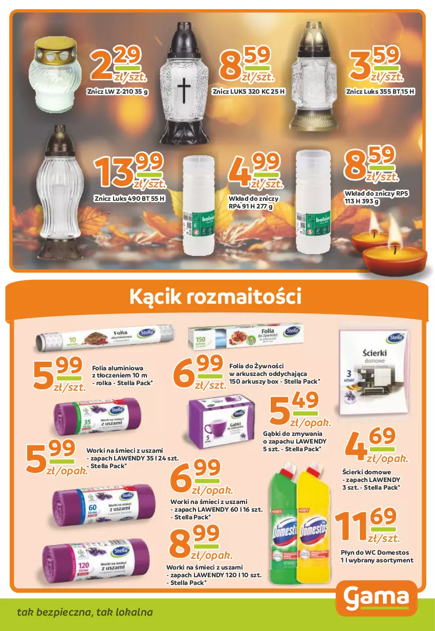 Gazetka promocyjna Gama - Gazetka Gama - ważna 06.11.2023 do 26.10.2024 - strona 9 - produkty: Domestos, Folia aluminiowa, Piec, Płyn do wc, Worki na śmiec, Worki na śmieci, Znicz