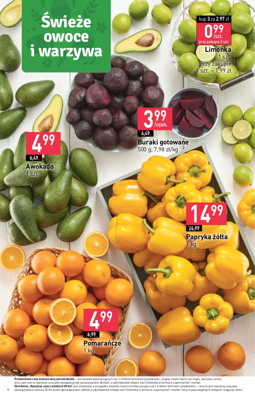 Gazetka promocyjna Stokrotka - Market - ważna 16.03 do 22.03.2023 - strona 4 - produkty: Buraki, Limonka, Mięso, Owoce, Papryka, Papryka żółta, Pomarańcze, Warzywa