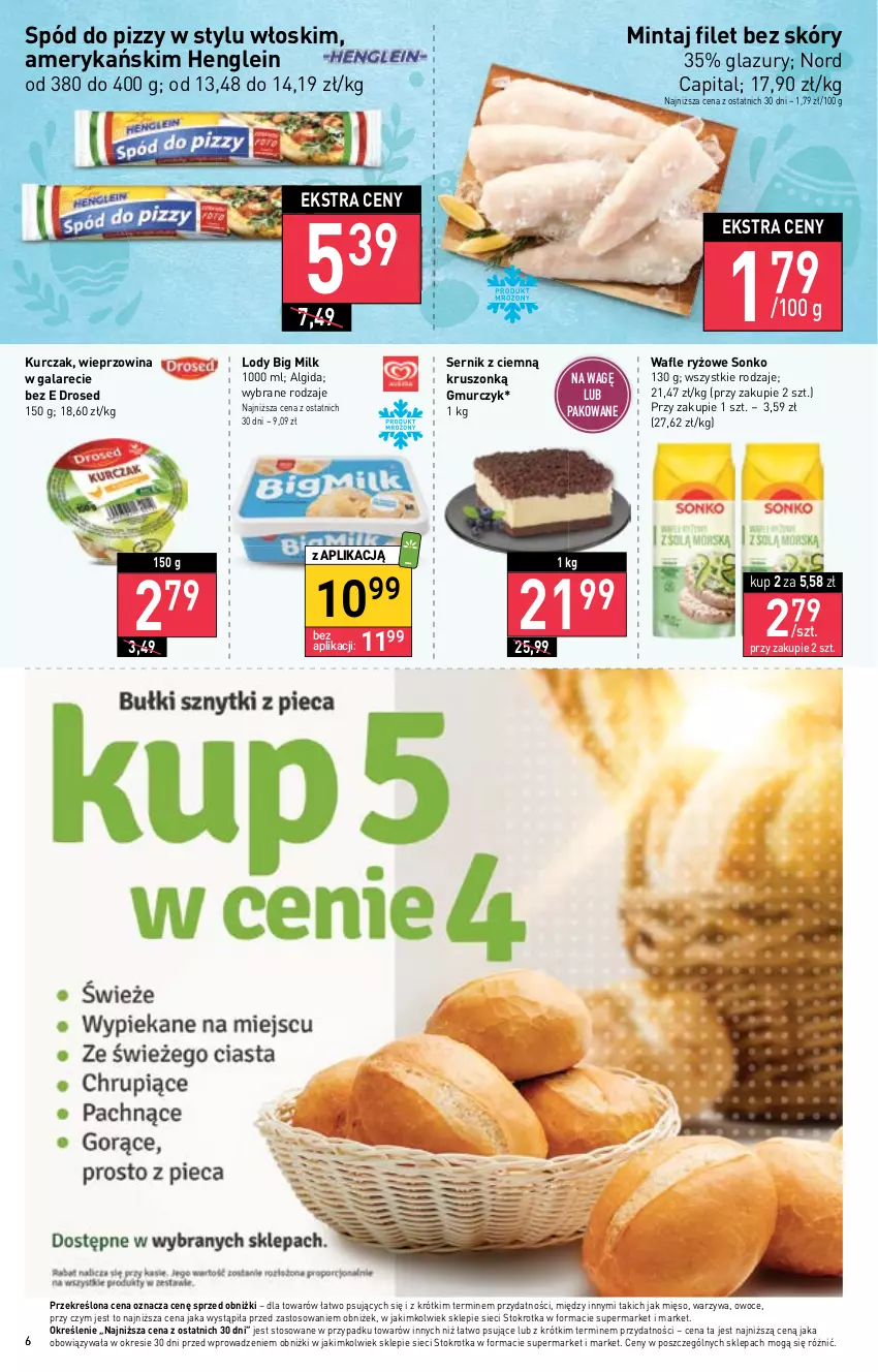 Gazetka promocyjna Stokrotka - Market - ważna 16.03 do 22.03.2023 - strona 6 - produkty: Algida, Big Milk, Gala, Kurczak, Lazur, LG, Lody, Mięso, Mintaj, Owoce, Ryż, Ser, Sonko, Spód do pizzy, Wafle, Warzywa, Wieprzowina