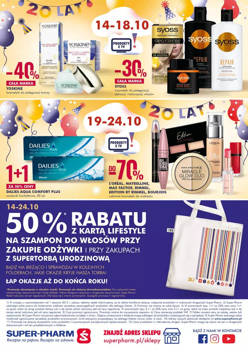 Gazetka promocyjna Super Pharm - Gazetka - ważna 14.10 do 24.10.2021 - strona 24 - produkty: Ba!, Bell, Bourjois, Dres, Fa, Gra, Kosmetyki do pielęgnacji, LG, Makijaż, Max Factor, Maybelline, Olej, Oleo, Soczewki kontaktowe, Syoss, Szampon, Torba, Yoskine, Zdrowie