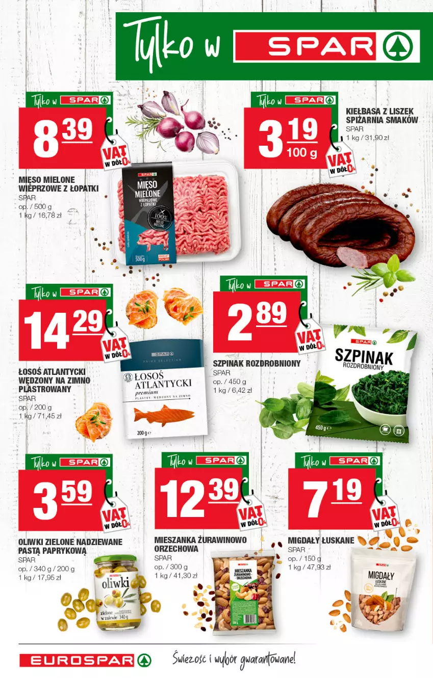 Gazetka promocyjna Spar - EuroSpar - ważna 02.03 do 12.03.2022 - strona 12 - produkty: Fa, Kiełbasa, LG, Mięso, Mięso mielone, Migdały, Migdały łuskane, Oliwki, Oliwki zielone, Szpinak, Wino