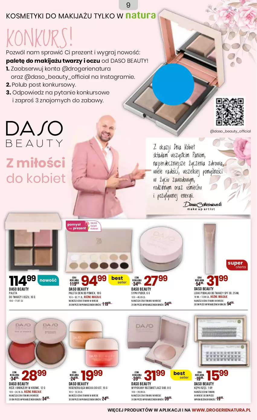 Gazetka promocyjna Drogerie Natura - Gazetka Drogerie Natura - ważna 05.03 do 03.04.2025 - strona 9 - produkty: Bronzer, Gra, Makijaż, Maska, Paleta, Podkład, Podkład do twarzy, Puder, Regenerująca maska, Rozświetlacz, Ser