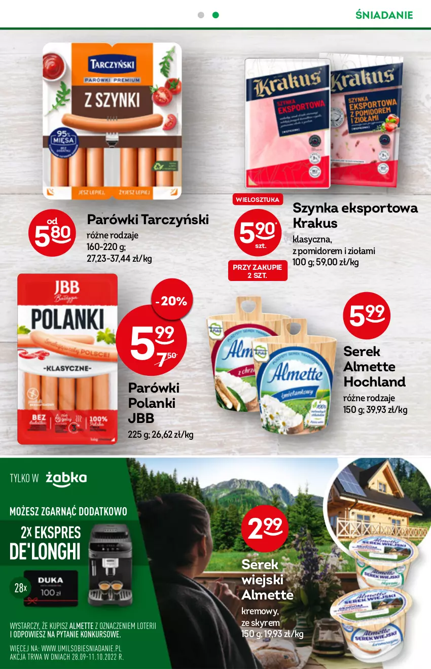 Gazetka promocyjna Żabka - ważna 05.10 do 11.10.2022 - strona 31 - produkty: Almette, Hochland, Krakus, Lanki, Parówki, Por, Ser, Serek, Serek wiejski, Sport, Szynka, Tarczyński