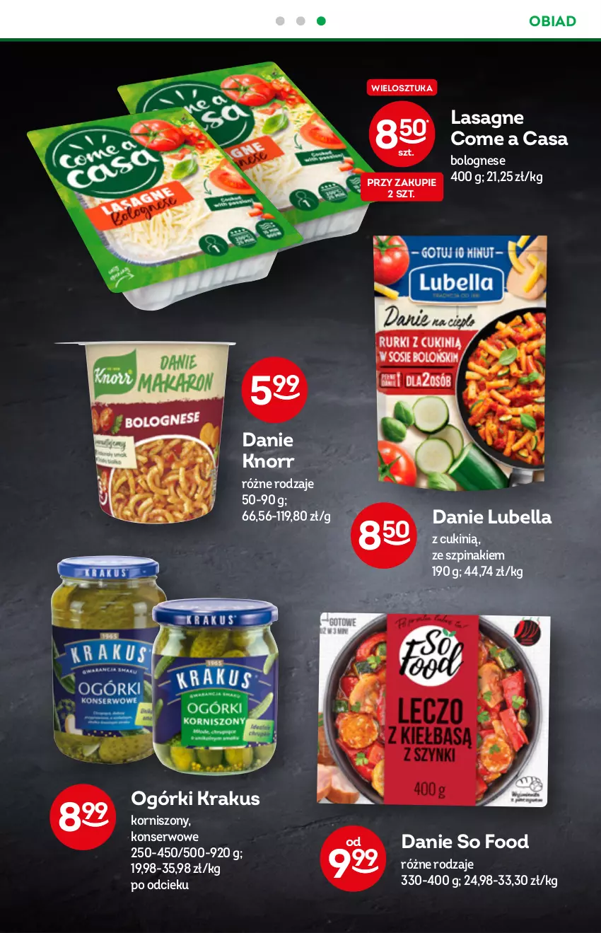 Gazetka promocyjna Żabka - ważna 05.10 do 11.10.2022 - strona 38 - produkty: Bell, Bella, Knorr, Korniszony, Krakus, Lasagne, Lubella, Ser, So Food, Szpinak