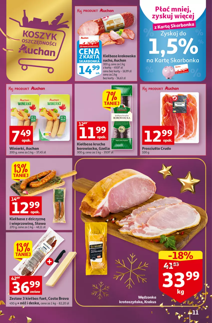 Gazetka promocyjna Auchan - Gazetka Magia Świąt Auchan Hipermarket - ważna 08.12 do 14.12.2022 - strona 11 - produkty: Fa, Kiełbasa, Kiełbasa krakowska, Kiełbasa krucha, Krakus, Prosciutto