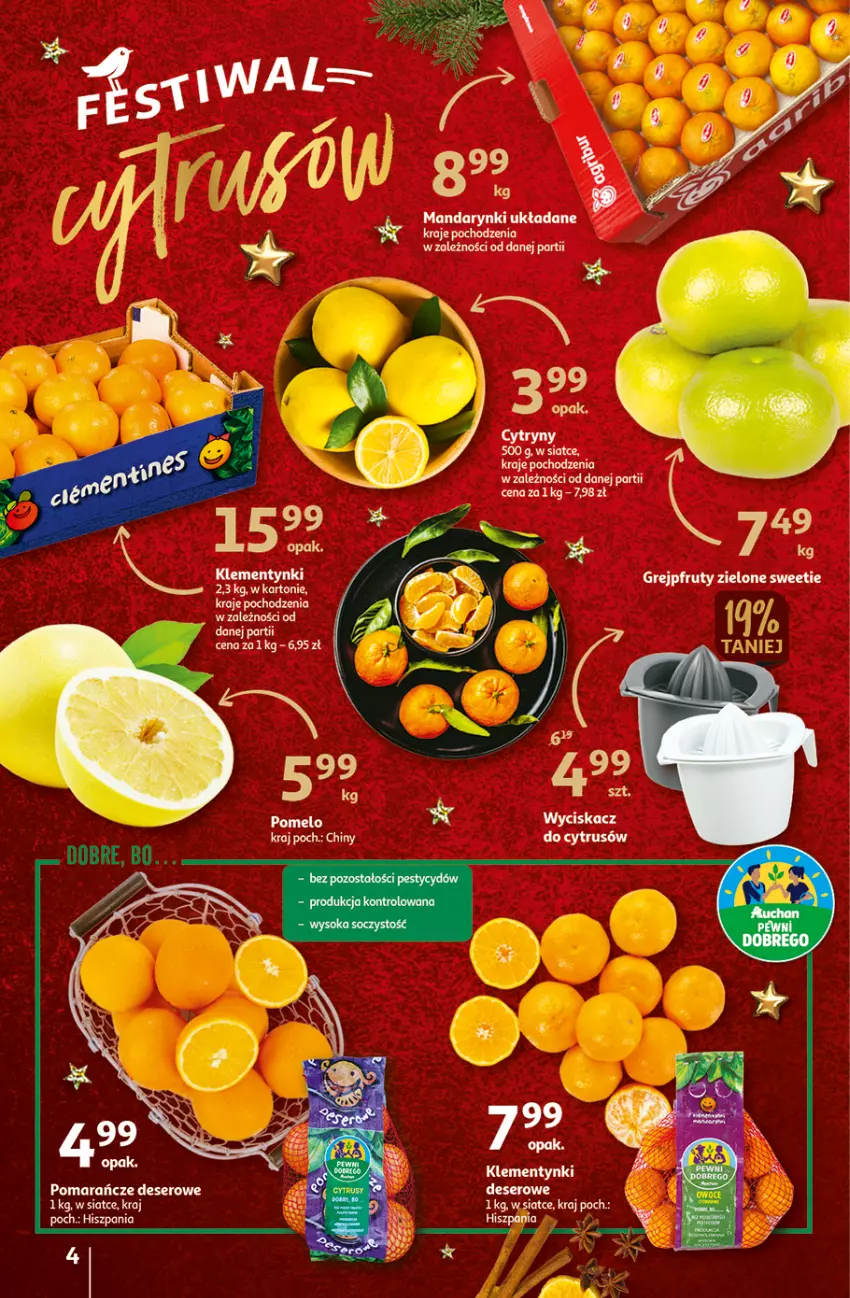 Gazetka promocyjna Auchan - Gazetka Magia Świąt Auchan Hipermarket - ważna 08.12 do 14.12.2022 - strona 4 - produkty: Cytryny, Deser, Fa, Klementynki, Mandarynki, Pomarańcze, Pomelo, Ser