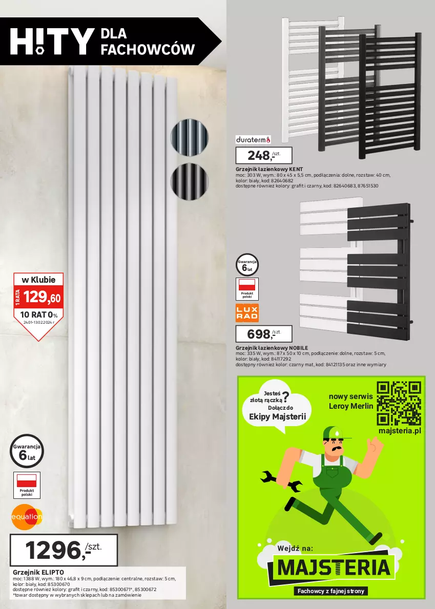 Gazetka promocyjna Leroy Merlin - Gazetka Leroy Merlin - ważna 24.01 do 13.02.2024 - strona 22 - produkty: Fa, Gra, Grzejnik, Grzejnik łazienkowy, Koc, Kocioł gazowy, Perła, Por, Ser, Tablet, Woda