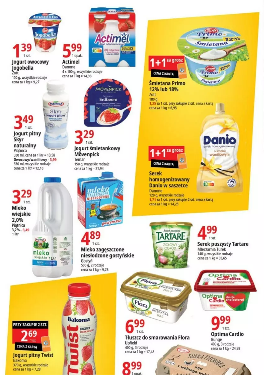 Gazetka promocyjna E Leclerc - ważna 14.11 do 25.11.2023 - strona 23 - produkty: Actimel, Bakoma, Danio, Danone, Flora, Jogurt, Jogurt owocowy, Jogurt pitny, Mleko, Mleko zagęszczone, Optima, Optima Cardio, Piątnica, Ser, Serek, Serek puszysty, Tarta, Tartare, Zott