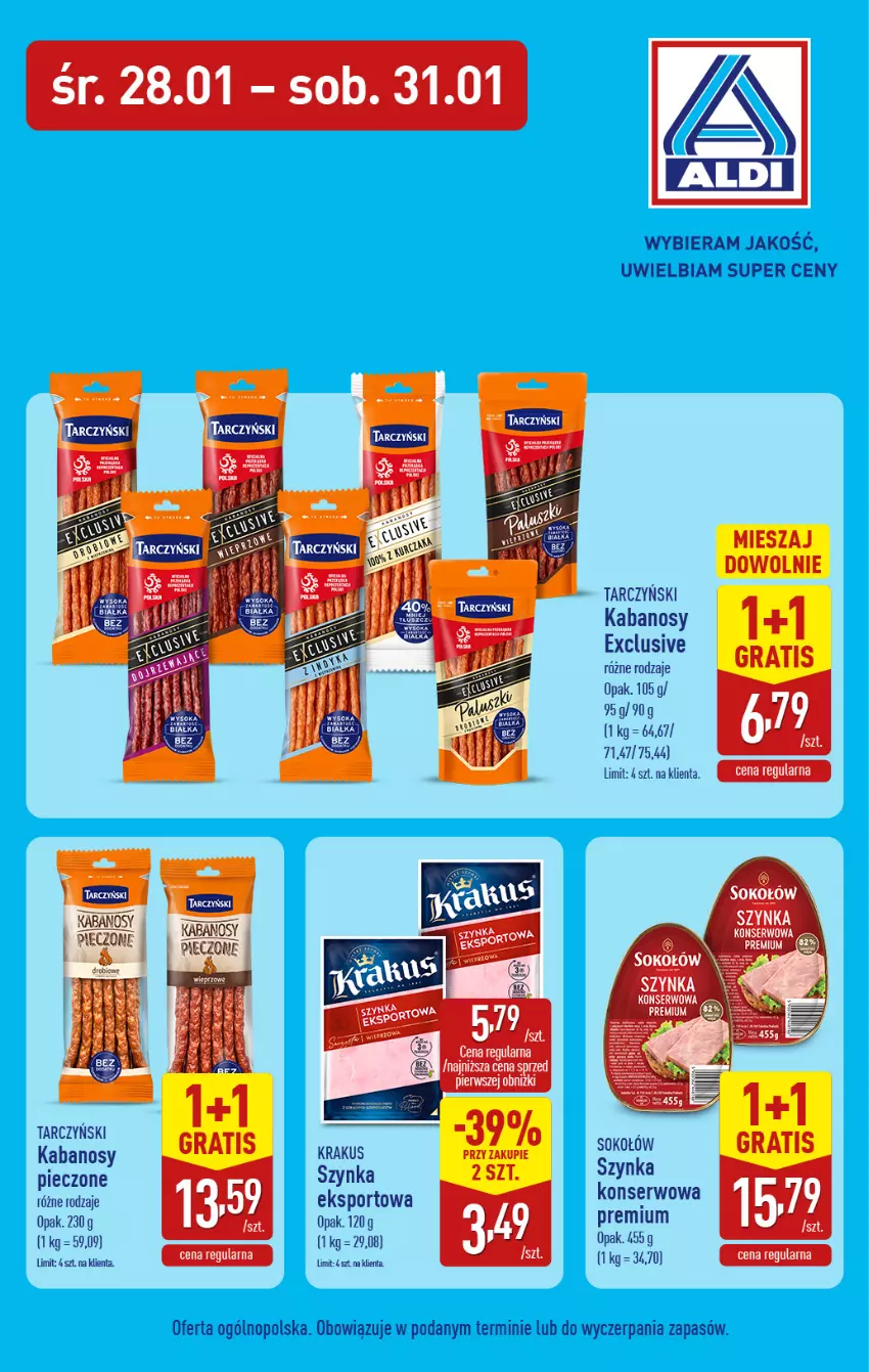 Gazetka promocyjna Aldi - Środa - Czwartek - ważna 28.01 do 31.01.2026 - strona 2 - produkty: Gra, Kabanos, Krakus, Piec, Por, Ser, Sok, Sokołów, Sport, Szynka, Szynka konserwowa, Tarczyński