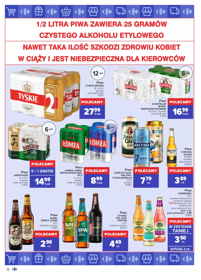 Gazetka promocyjna Carrefour - Gazetka Okazje września - ważna 31.08 do 25.09.2021 - strona 12 - produkty: Corona Extra, Gra, Kasztelan, Kosz, Kozel, Namysłów, Piec, Piwa, Piwo, Por, Somersby, Tyskie