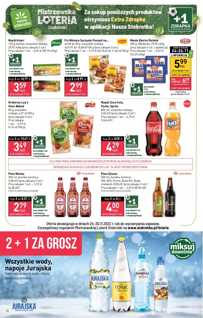 Gazetka promocyjna Stokrotka - Market - ważna 24.11 do 30.11.2022 - strona 10 - produkty: Fa, Fanta, Gra, Knorr, Krakersy, Lay’s, Masło, Mleko, Mlekovita, Napój, Napoje, Piwa, Piwo, Por, Rosół, Sprite, Warka, Winiary