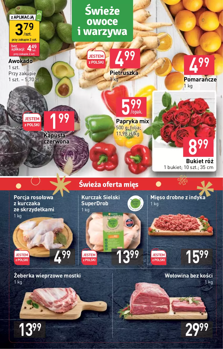 Gazetka promocyjna Stokrotka - Market - ważna 24.11 do 30.11.2022 - strona 3 - produkty: Bukiet, Kurczak, Mięso, Owoce, Papryka, Pietruszka, Pomarańcze, Por, Warzywa, Wołowina, Wołowina bez kości