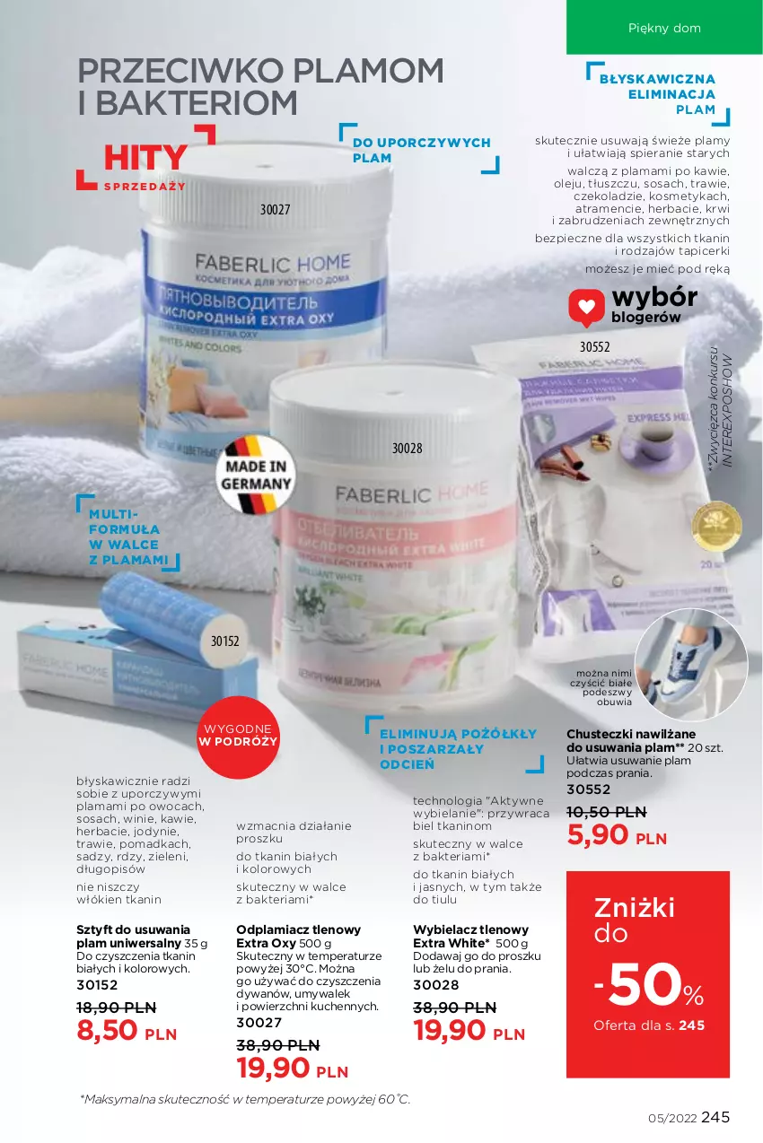 Gazetka promocyjna Faberlic - ważna 14.03 do 03.04.2022 - strona 245 - produkty: Chusteczki, Cień, Długopis, Dywan, Odplamiacz, Olej, Piec, Por, Sos