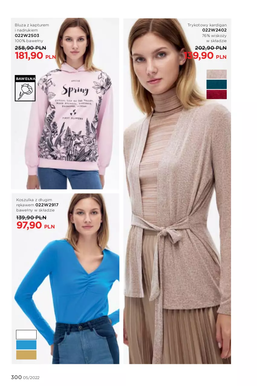 Gazetka promocyjna Faberlic - ważna 14.03 do 03.04.2022 - strona 300 - produkty: Bluza, Bluza z kapturem, Kardigan, Kosz, Koszulka, Wełna