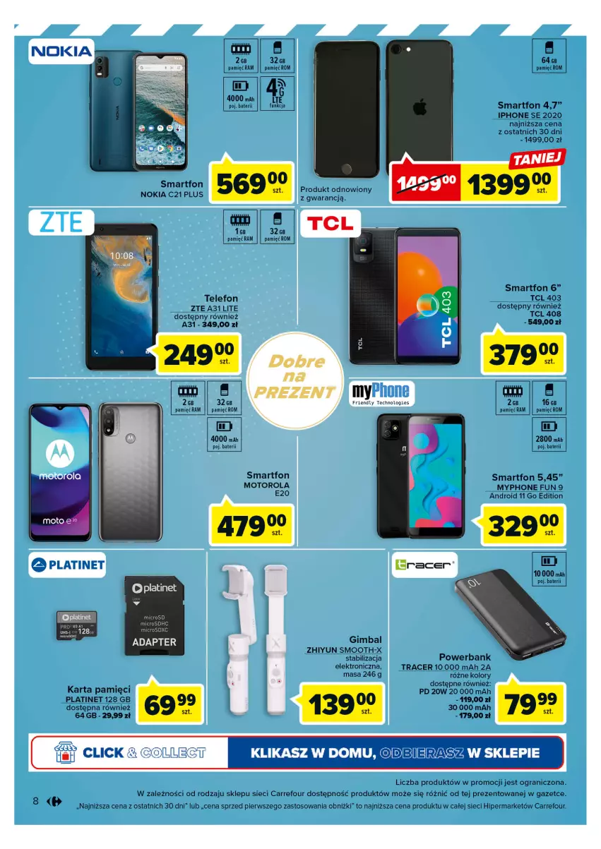 Gazetka promocyjna Carrefour - Gazetka Multimedia na co dzień i od święta - ważna 18.04 do 06.05.2023 - strona 8 - produkty: Acer, Fa, Gra, IPhone SE, Karta pamięci, Motorola, MyPhone, Nokia, PLATINET, Powerbank, Smartfon, Telefon