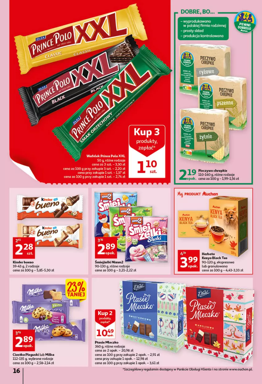 Gazetka promocyjna Auchan - przeNISKIE CENY przeWSPANIAŁE okazje Hipermarkety - ważna 21.04 do 27.04.2022 - strona 16 - produkty: Chrupki, Ciastka, Gra, Herbata, Kinder, Kinder Bueno, Lack, Milka, Mleczko, Nimm2, Piec, Pieczywo, Pieczywo chrupkie, Ptasie mleczko