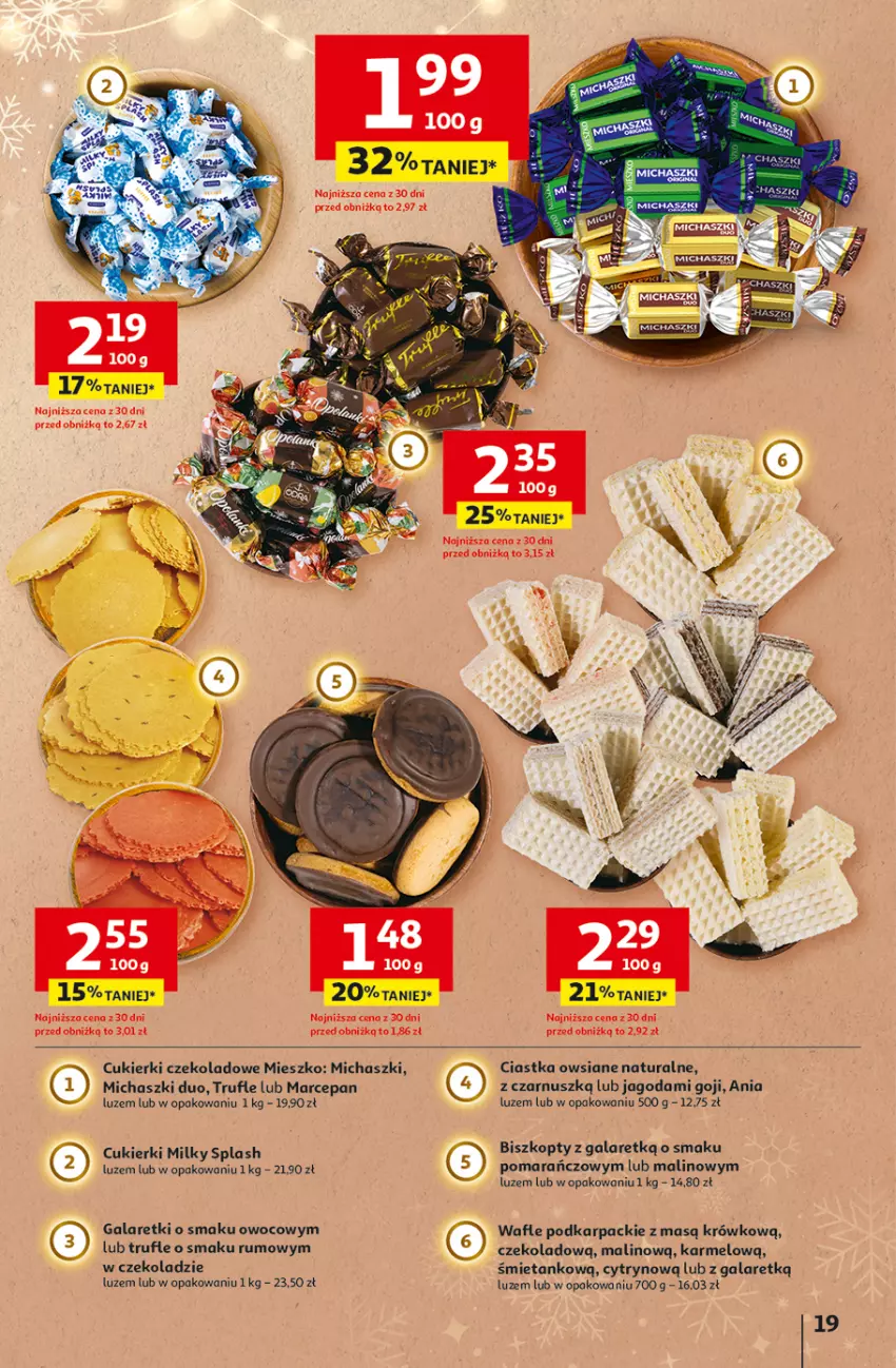 Gazetka promocyjna Auchan - Gazetka Święta jak babcię kocham Hipermarket Auchan - ważna 18.12 do 23.12.2025 - strona 19 - produkty: Biszkopty, Ciastka, Ciastka owsiane, Cukier, Cukierki, Cukierki czekoladowe, Gala, Galaretki, Karp, Rum, Wafle