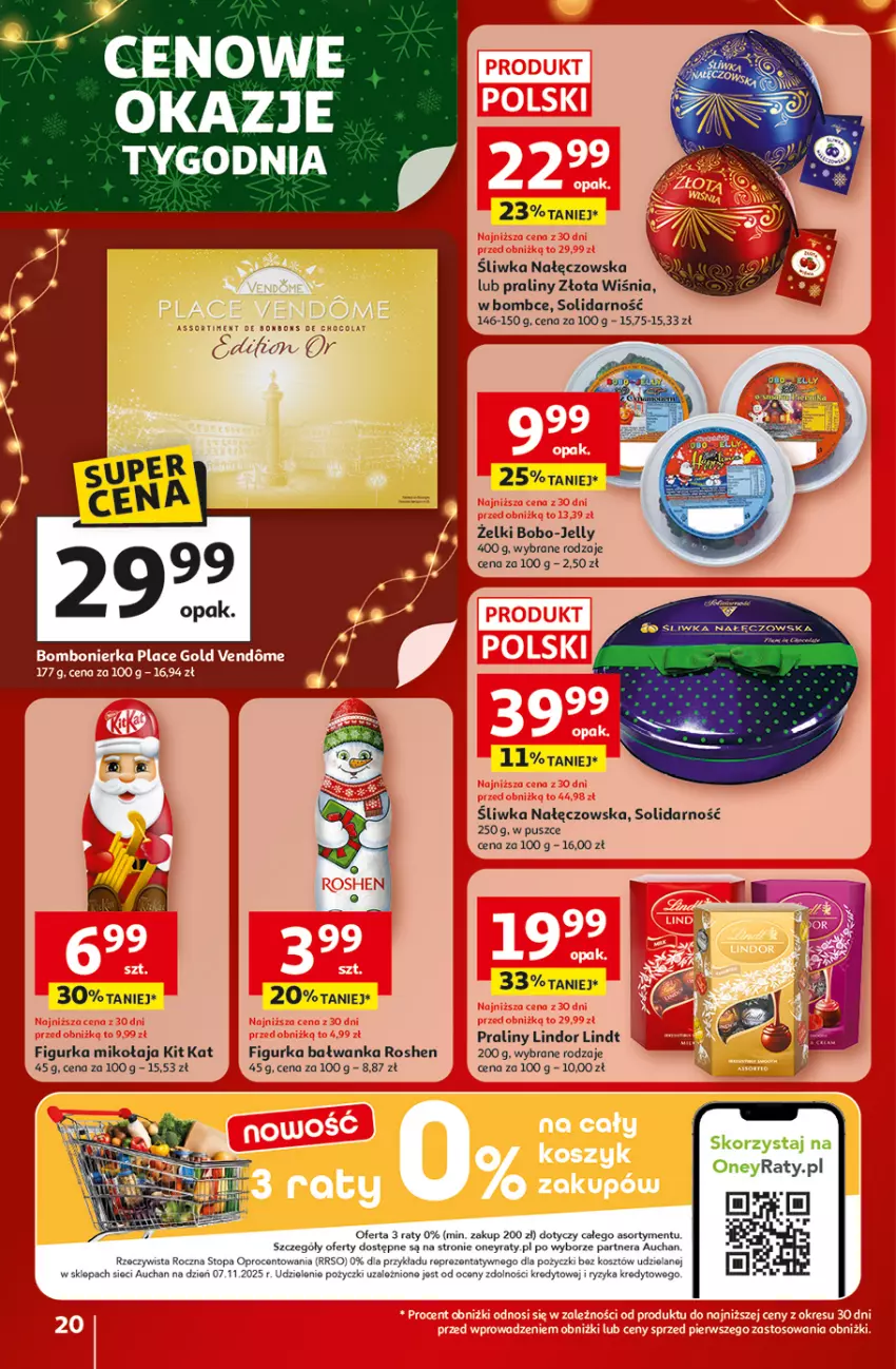 Gazetka promocyjna Auchan - Gazetka Święta jak babcię kocham Hipermarket Auchan - ważna 18.12 do 23.12.2025 - strona 20 - produkty: Figurka bałwan, Kit Kat, Kosz, Lindor, Lindt, Praliny, Top