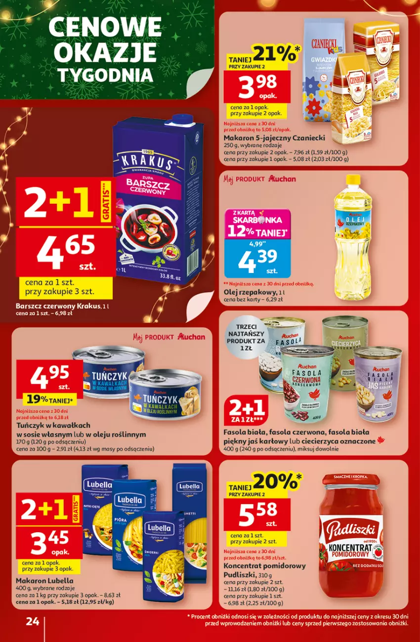 Gazetka promocyjna Auchan - Gazetka Święta jak babcię kocham Hipermarket Auchan - ważna 18.12 do 23.12.2025 - strona 24 - produkty: Bell, Bella, Fa, Fasola, Kawa, Koncentrat pomidorowy, Lubella, Makaron, Olej, Olej rzepakowy, Pudliszki, Sos, Tuńczyk