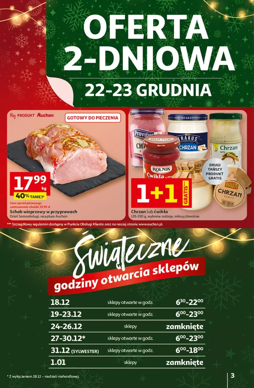 Gazetka promocyjna Auchan - Gazetka Święta jak babcię kocham Hipermarket Auchan - ważna 18.12 do 23.12.2025 - strona 3 - produkty: Chrzan, Gra, Schab wieprzowy